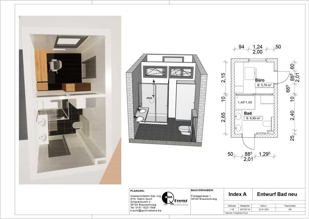 CAD-Modell eines modernen Badezimmers.